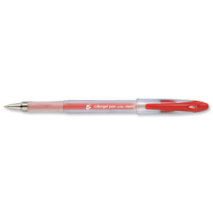 5 Star Roller Gel Pen Clear Barrel 1.0mm Tip 0.5mm Line Red [Pack 12] Ident: 71D