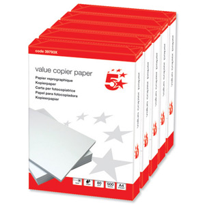 5 Star Value Copier Paper Ream-Wrapped FSC 80gsm A4 White [5 x 500 Sheets] Ident: 9C