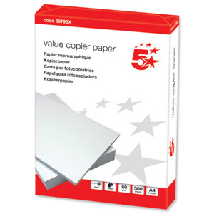 5 Star Value Copier Paper Multifunctional Ream-Wrapped FSC 80gsm A4 White [500 Sheets] Ident: 9C