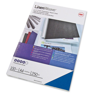 GBC Binding Covers Textured Linen Look 250gsm A4 Blue Ref CE050029 [Pack 100]