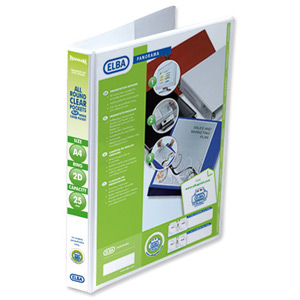 Elba Presentation Ring Binder PVC 2 D-Ring 25mm Capacity A4 White Ref 400008413 [Pack 6] Ident: 221A