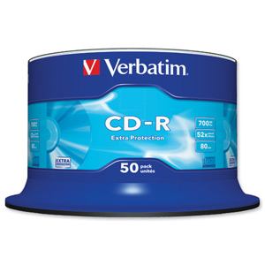 Verbatim CD-R Recordable Disk Write-once on Spindle 52x Speed 80min 700Mb Ref 43351 [Pack 50] Ident: 780A