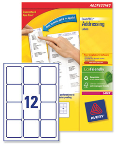 Avery Addressing Labels Laser Jam-free 12 per Sheet 63.5x72mm White Ref L7164-250 [3000 Labels] Ident: 133A