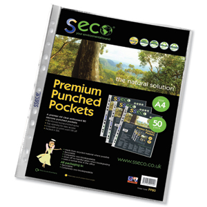 SSeco Punched Pockets Polypropylene Oxo-biodegradable Multipunched 80 micron A4 Clear Ref PP80 [Pack 50] Ident: 234C