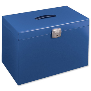 Metal File Box with 5 Suspension Files Tabs and Inserts A4 Blue Ident: 215A