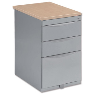 Bisley Pedestal Steel Desk-High Wood Top 3-Drawer W420xD600xH720mm Oak