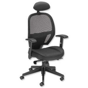 Influx Amaze Chair Synchronous with Head Rest Mesh Seat W520xD520xH470-600mm Black Ref 11186-01Blk Ident: 389B