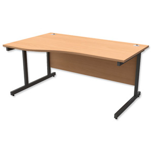 Trexus Contract Wave Desk Left Hand Graphite Legs W1600xD1000-800xH725mm Beech