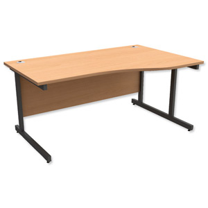 Trexus Contract Wave Desk Right Hand Graphite Legs W1600xD1000-800xH725mm Beech