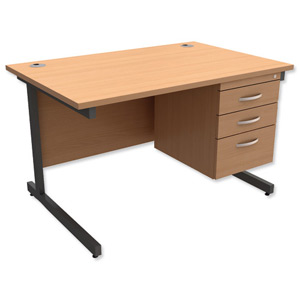 Trexus Contract Desk Rectangular with 3-Drawer Pedestal Graphite Legs W1200xD800xH725mm Beech Ident: 433B