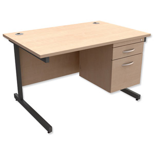 Trexus Contract Desk Rectangular with 2-Drawer Filer Pedestal Graphite Legs W1200xD800xH725mm Maple Ident: 433B