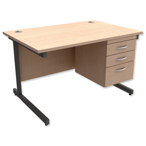 Trexus Contract Desk Rectangular with 3-Drawer Pedestal Graphite Legs W1200xD800xH725mm Maple Ident: 433B