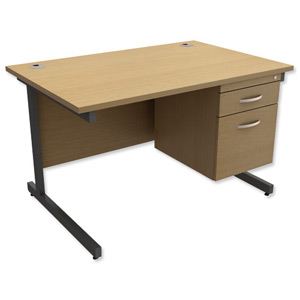 Trexus Contract Desk Rectangular with 2-Drawer Filer Pedestal Graphite Legs W1200xD800xH725mm Oak Ident: 433B