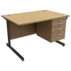 Trexus Contract Desk Rectangular with 3-Drawer Pedestal Graphite Legs W1200xD800xH725mm Oak Ident: 433B