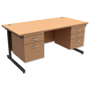 Trexus Contract Desk Rectangular with Double Pedestal Graphite Legs W1600xD800xH725mm Beech Ident: 433C