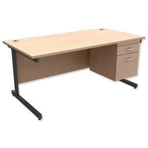 Trexus Contract Desk Rectangular with 2-Drawer Filer Pedestal Graphite Legs W1600xD800xH725mm Maple Ident: 433B