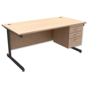 Trexus Contract Desk Rectangular with 3-Drawer Pedestal Graphite Legs W1600xD800xH725mm Maple Ident: 433B
