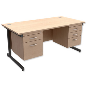 Trexus Contract Desk Rectangular with Double Pedestal Graphite Legs W1600xD800xH725mm Maple Ident: 433C
