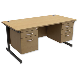 Trexus Contract Desk Rectangular with Double Pedestal Graphite Legs W1600xD800xH725mm Oak
