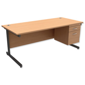 Trexus Contract Desk Rectangular with 2-Drawer Filer Pedestal Graphite Legs W1800xD800xH725mm Beech Ident: 433B
