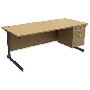 Trexus Contract Desk Rectangular with 2-Drawer Filer Pedestal Graphite Legs W1800xD800xH725mm Oak Ident: 433B