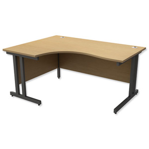 Trexus Contract Plus Cantilever Radial Desk Left Hand Graphite Legs W1600xD1200xH725mm Oak