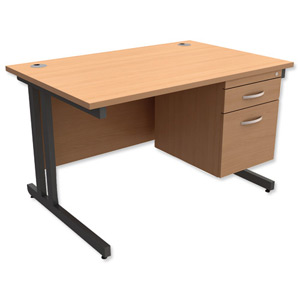 Trexus Contract Plus Cantilever Desk Rectangular 2-Drawer Pedestal Graphite Legs W1200xD800xH725mm Beech Ident: 431B
