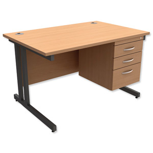 Trexus Contract Plus Cantilever Desk Rectangular 3-Drawer Pedestal Graphite Legs W1200xD800xH725mm Beech Ident: 431B