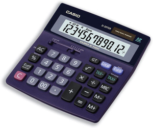 Casio Calculator Euro Desktop Battery Solar-power 12 Digit 3 Key Memory 151x158x32mm Ref D20TER Ident: 662H