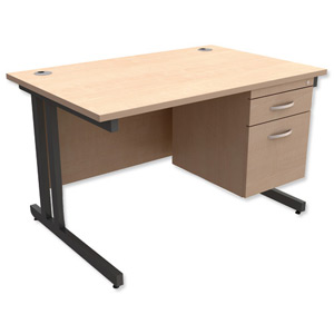 Trexus Contract Plus Cantilever Desk Rectangular 2-Drawer Pedestal Graphite Legs W1200xD800xH725mm Maple Ident: 431B