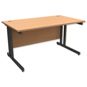 Trexus Contract Plus Cantilever Desk Rectangular Graphite Legs W1400xD800xH725mm Beech Ident: 431A
