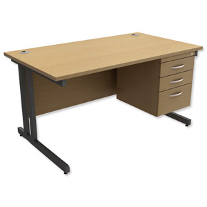 Trexus Contract Plus Cantilever Desk Rectangular 3-Drawer Pedestal Graphite Legs W1400xD800xH725mm Maple Ident: 431B