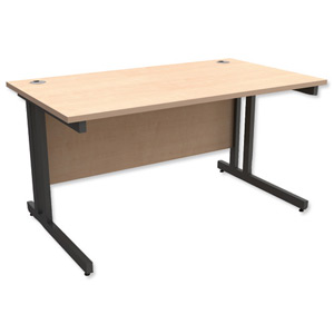 Trexus Contract Plus Cantilever Desk Rectangular Graphite Legs W1400xD800xH725mm Maple