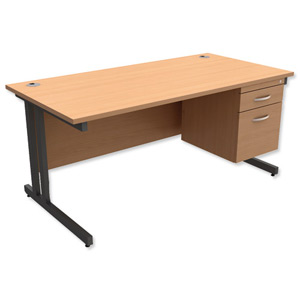 Trexus Contract Plus Cantilever Desk Rectangular 2-Drawer Pedestal Graphite Legs W1600xD800xH725mm Beech Ident: 431B