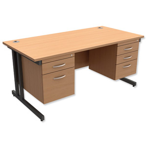 Trexus Contract Plus Cantilever Desk Rectangular Double Pedestal Graphite Legs W1600xD800xH725mm Beech Ident: 431C