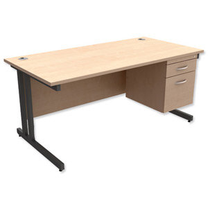 Trexus Contract Plus Cantilever Desk Rectangular 2-Drawer Pedestal Graphite Legs W1600xD800xH725mm Maple Ident: 431B
