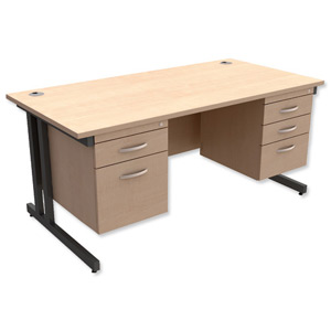 Trexus Contract Plus Cantilever Desk Rectangular Double Pedestal Graphite Legs W1600xD800xH725mm Maple Ident: 431C