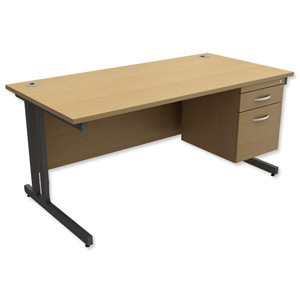 Trexus Contract Plus Cantilever Desk Rectangular 2-Drawer Pedestal Graphite Legs W1600xD800xH725mm Oak Ident: 431B