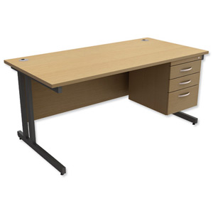 Trexus Contract Plus Cantilever Desk Rectangular 3-Drawer Pedestal Graphite Legs W1600xD800xH725mm Oak Ident: 431B