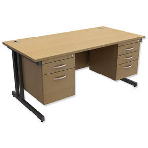 Trexus Contract Plus Cantilever Desk Rectangular Double Pedestal Graphite Legs W1600xD800xH725mm Oak Ident: 431C