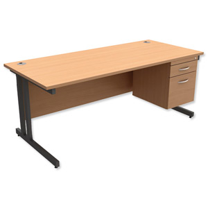 Trexus Contract Plus Cantilever Desk Rectangular 2-Drawer Pedestal Graphite Legs W1800xD800xH725mm Beech Ident: 431B