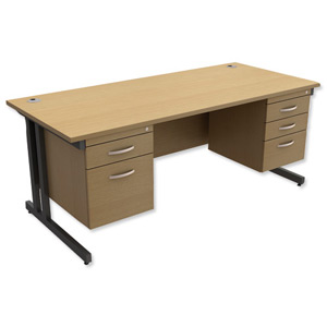 Trexus Contract Plus Cantilever Desk Rectangular Double Pedestal Graphite Legs W1800xD800xH725mm Oak Ident: 431C