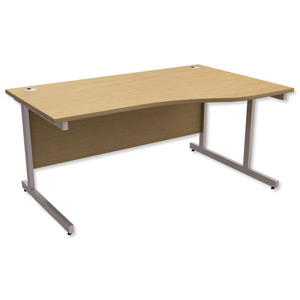 Trexus Contract Wave Desk Right Hand Silver Legs W1600xD1000-800xH725mm Oak