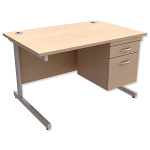 Trexus Contract Desk Rectangular with 2-Drawer Filer Pedestal Silver Legs W1200xD800xH725mm Maple Ident: 433B