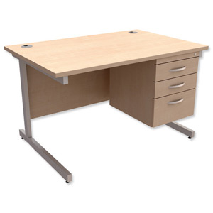 Trexus Contract Desk Rectangular with 3-Drawer Pedestal Silver Legs W1200xD800xH725mm Maple Ident: 433B