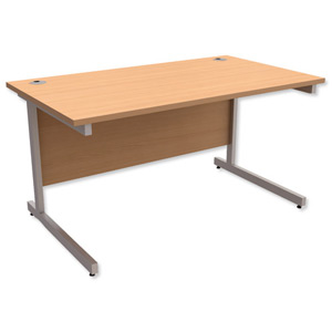 Trexus Contract Desk Rectangular Silver Legs W1400xD800xH725mm Beech Ident: 433A