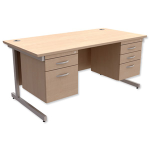 Trexus Contract Desk Rectangular with Double Pedestal Silver Legs W1600xD800xH725mm Maple Ident: 433C