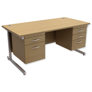 Trexus Contract Desk Rectangular with Double Pedestal Silver Legs W1600xD800xH725mm Oak Ident: 433C