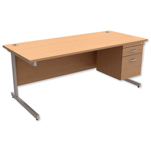 Trexus Contract Desk Rectangular with 2-Drawer Filer Pedestal Silver Legs W1800xD800xH725mm Beech Ident: 433B