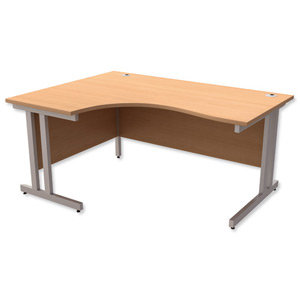 Trexus Contract Plus Cantilever Radial Desk Left Hand Silver Legs W1600xD1200xH725mm Beech Ident: 430A
